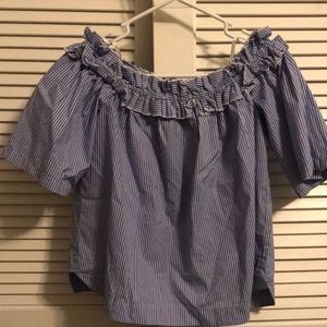 Vineyard vines blue striped off shoulder shirt